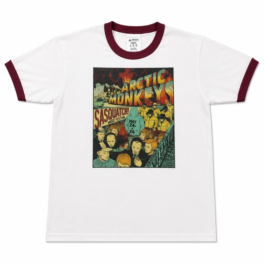 Arctic Monkeys Sasquatch Music Festival Ringer T-Shirt White Maroon Large NEW